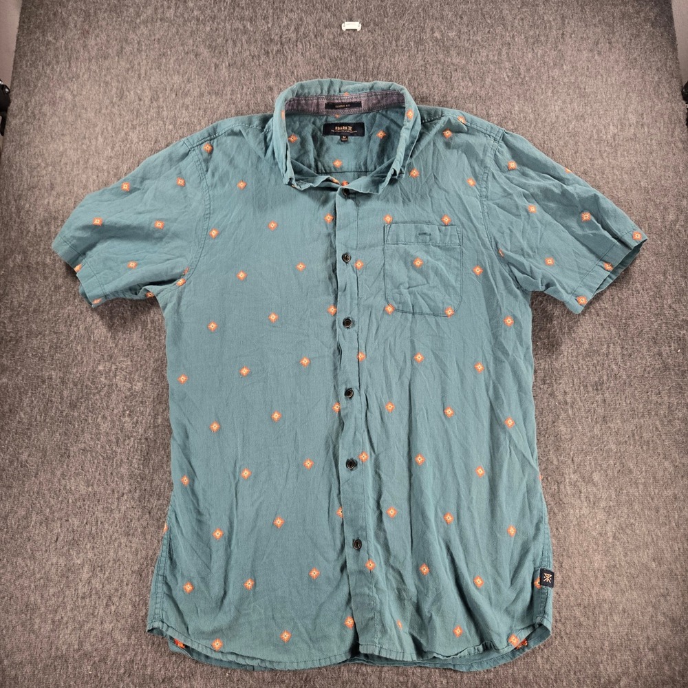 Roark Revival Shirt Men's M Blue Teal Classic Kemang Short Sleeve Button Down